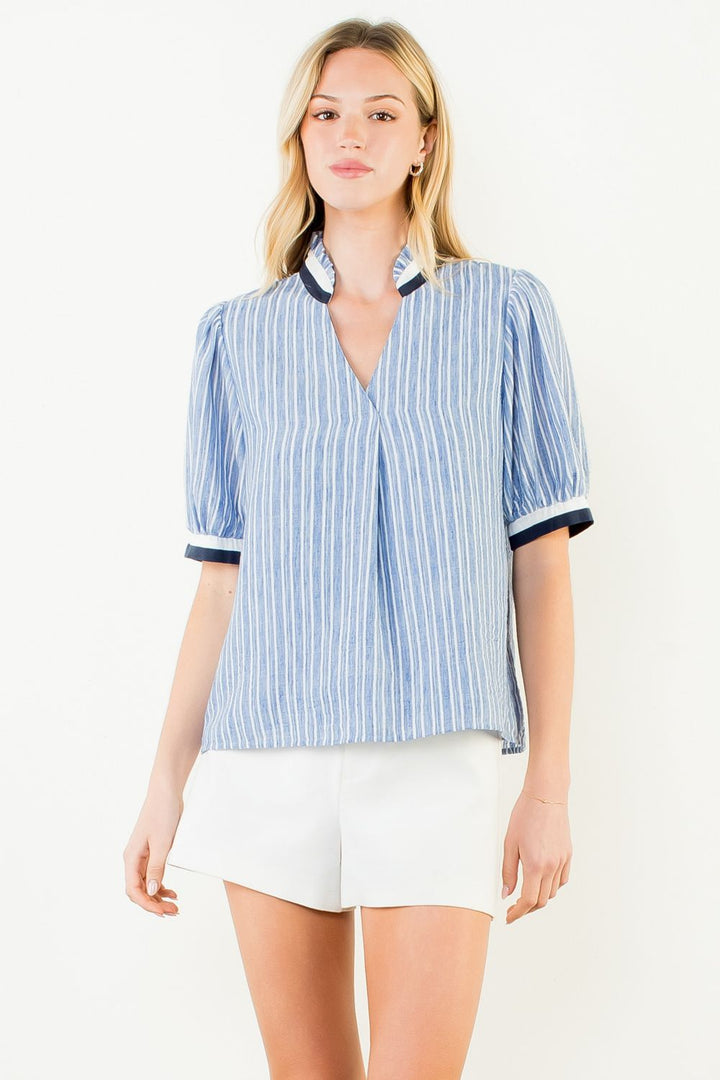 Short Sleeve Striped V-Neck Top