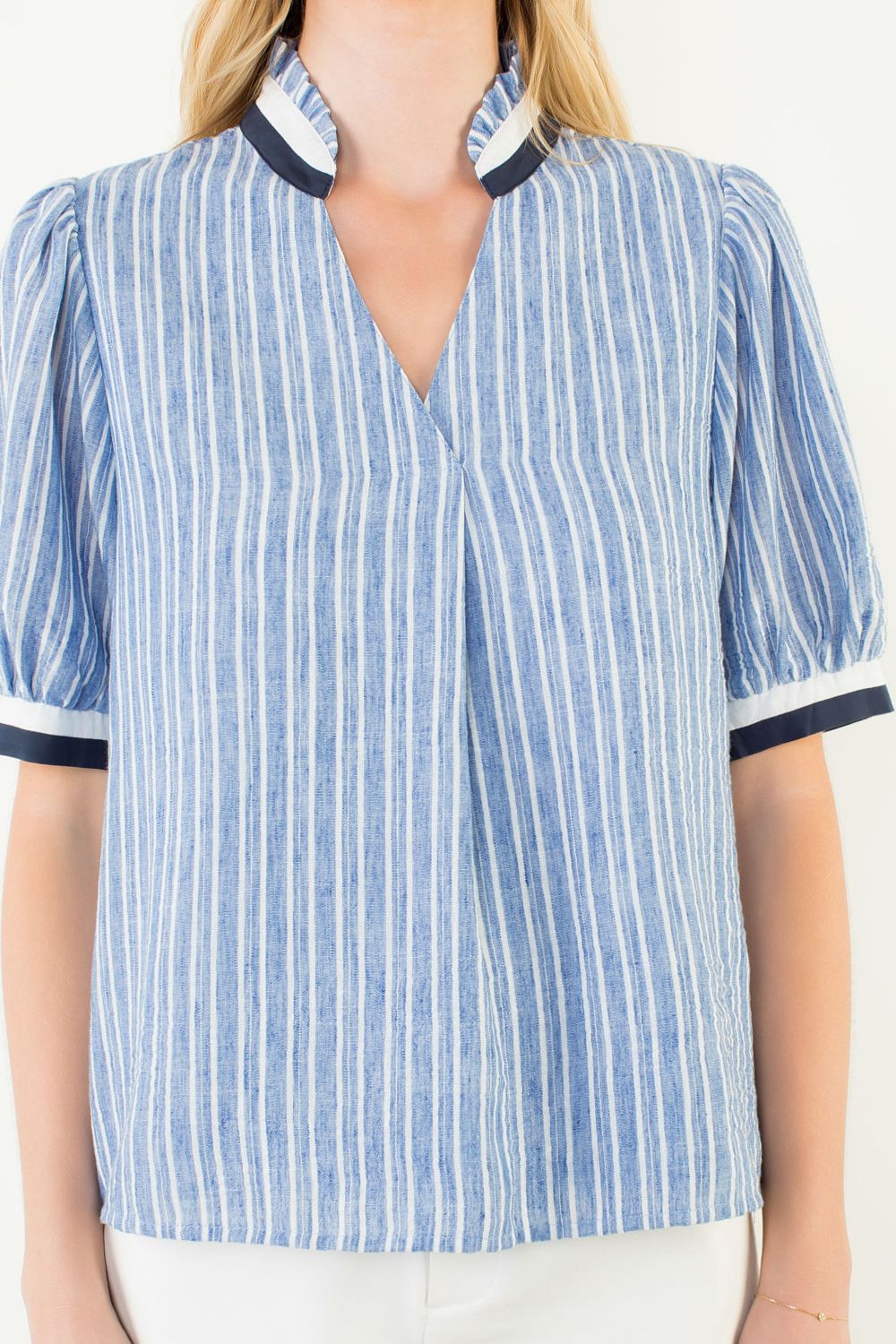 Short Sleeve Striped V-Neck Top