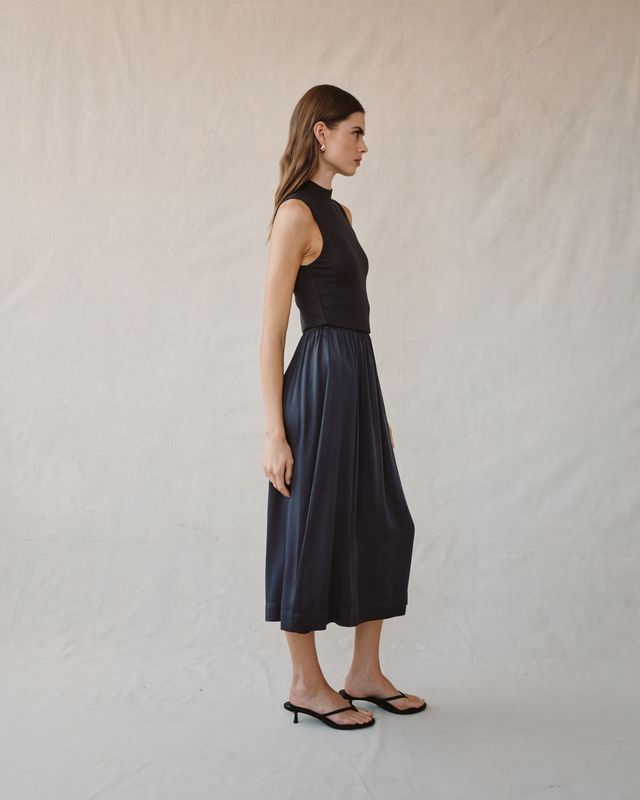Sleeveless Mock Neck Mixed Dress