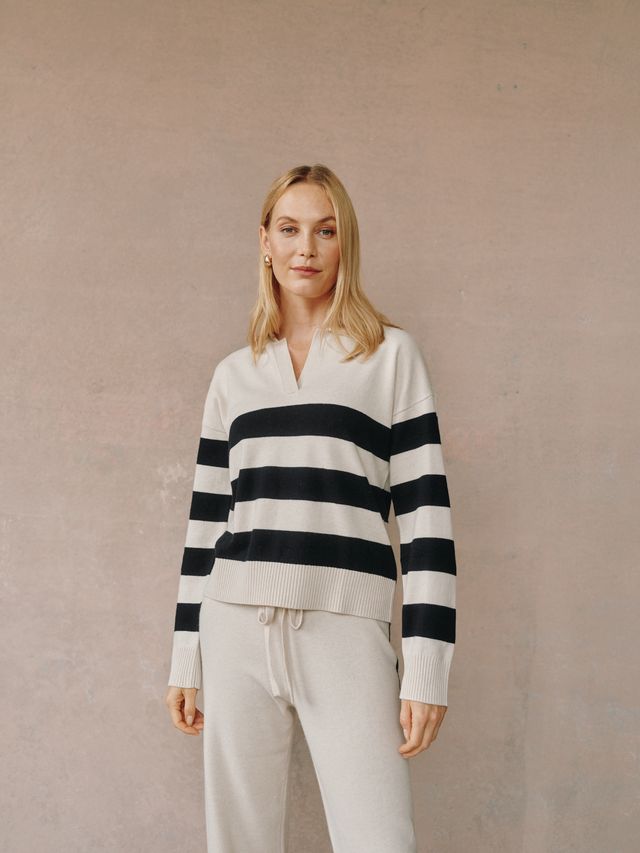 Stripe Placket Pullover Sweater