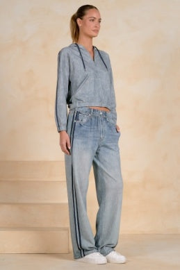 FAUX JEAN TRACK PANTS