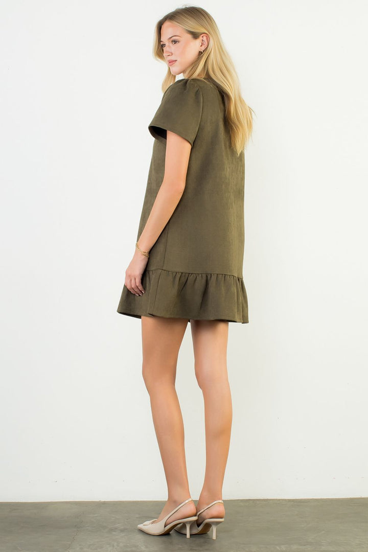 Short Sleeve Suede Dress