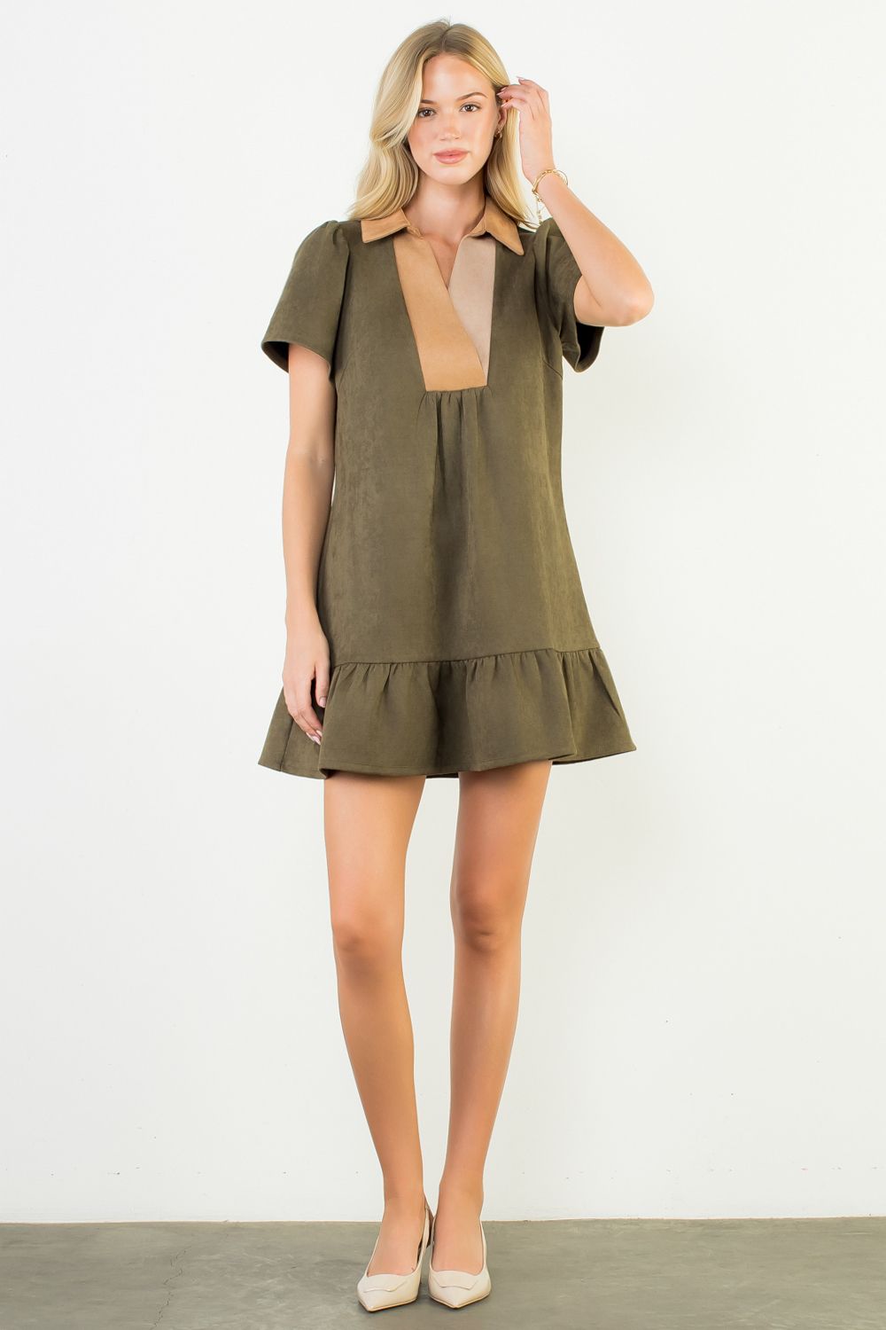 Short Sleeve Suede Dress
