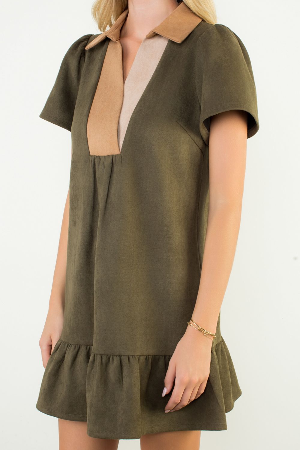 Short Sleeve Suede Dress