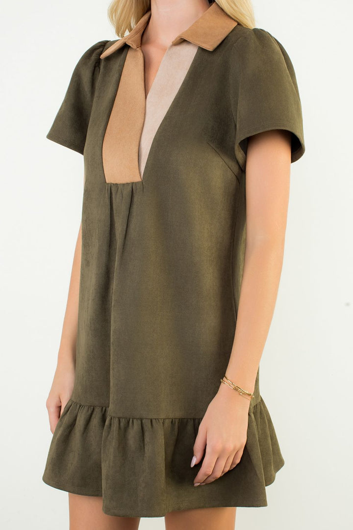 Short Sleeve Suede Dress