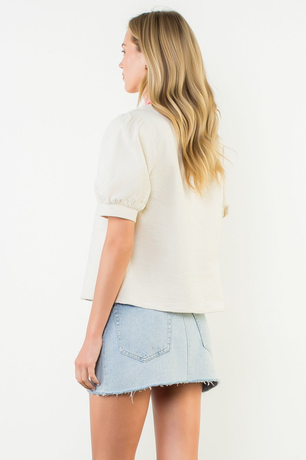 Puff Sleeve Textured V-neck Top