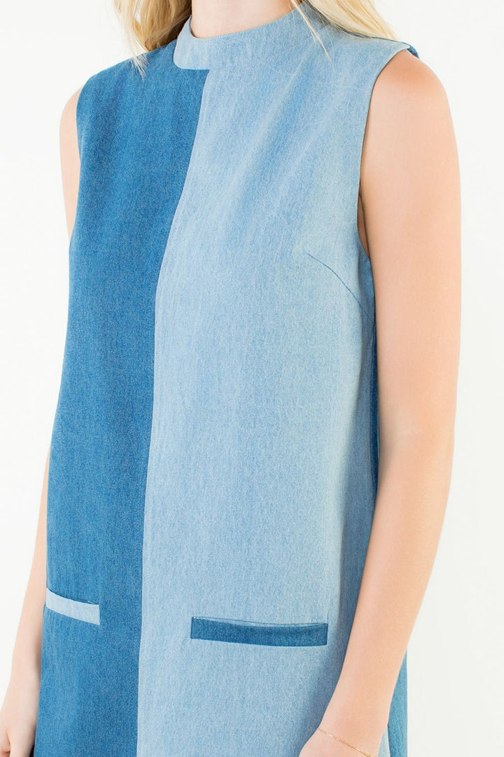Sleveeless Colorblocked Denim Dress