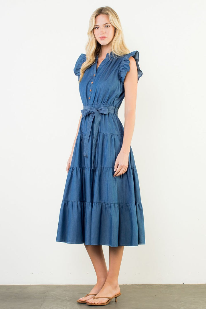 Ruffle Sleeve Denim Dress