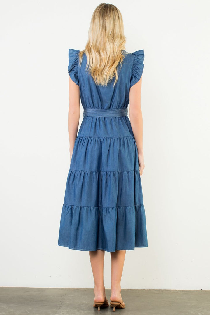 Ruffle Sleeve Denim Dress