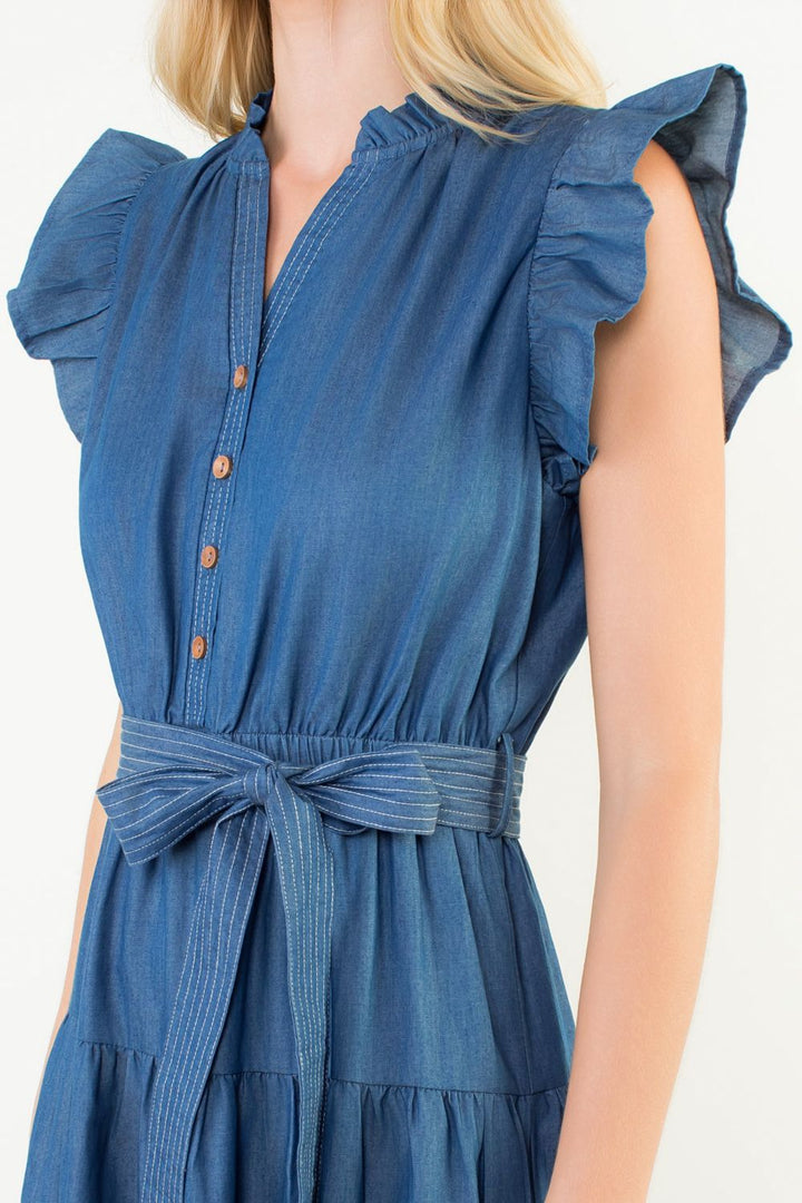Ruffle Sleeve Denim Dress