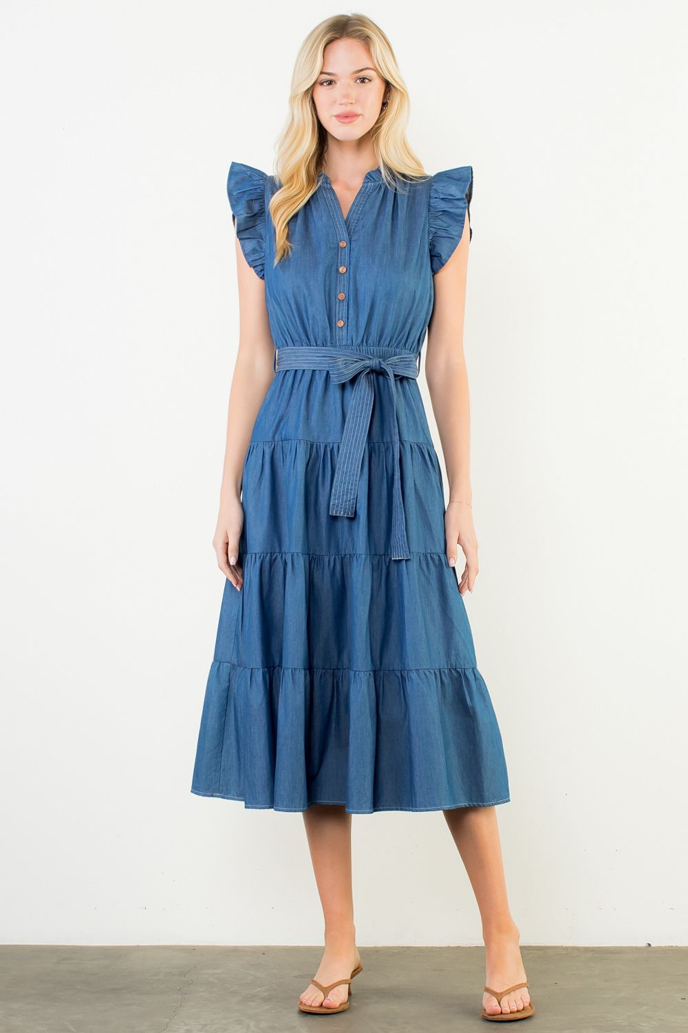 Ruffle Sleeve Denim Dress