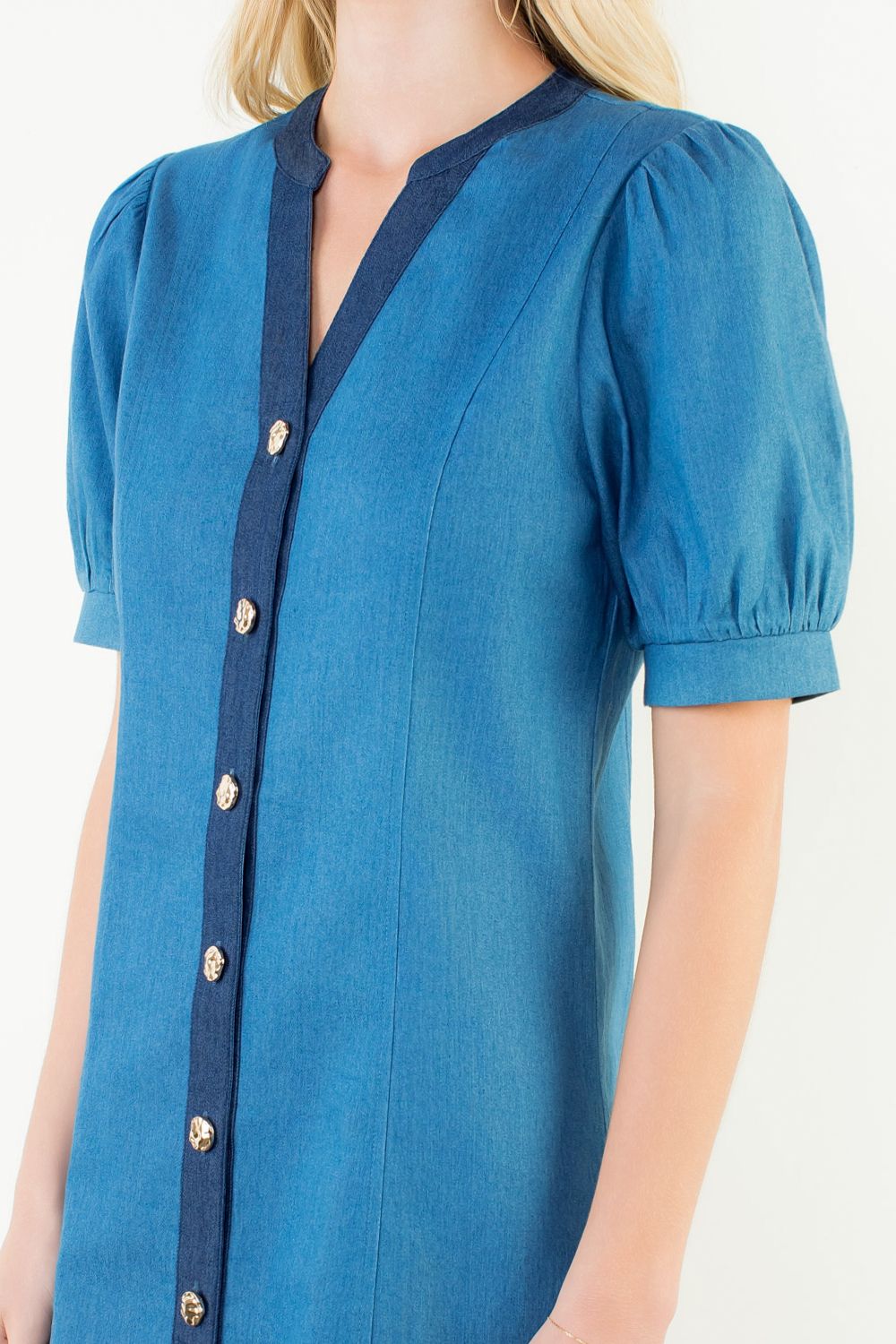 Short Sleeve Denim Button Up Dress