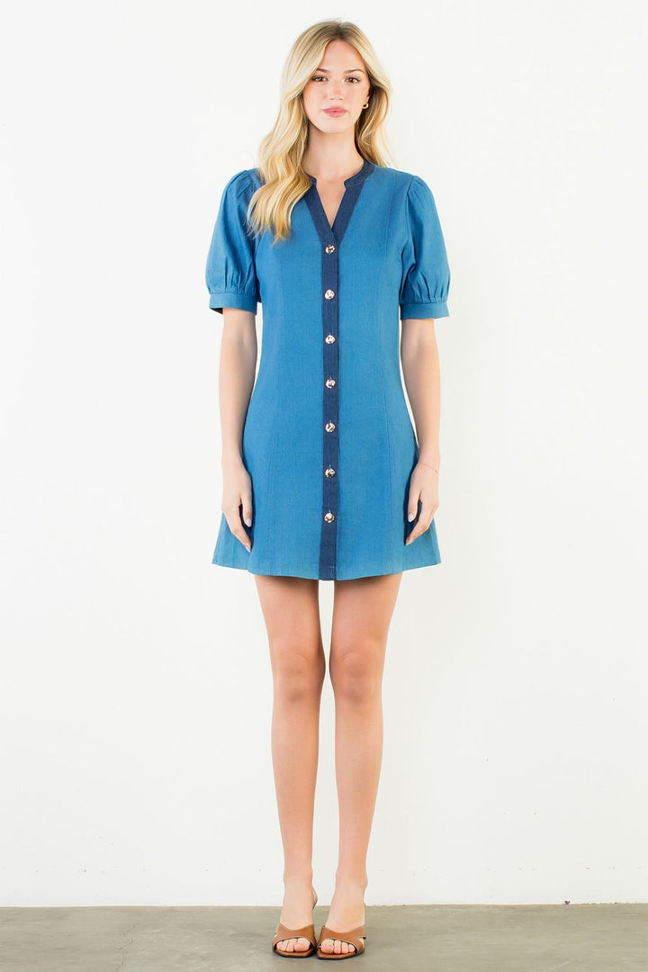Short Sleeve Denim Button Up Dress