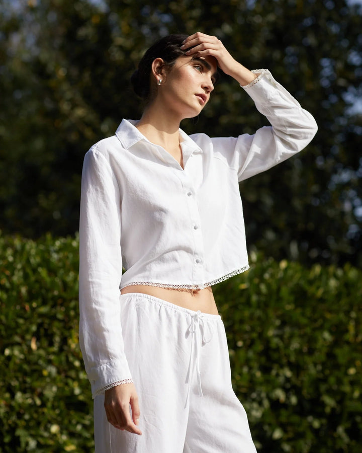 Long Sleeve Cropped Shirt with Trim