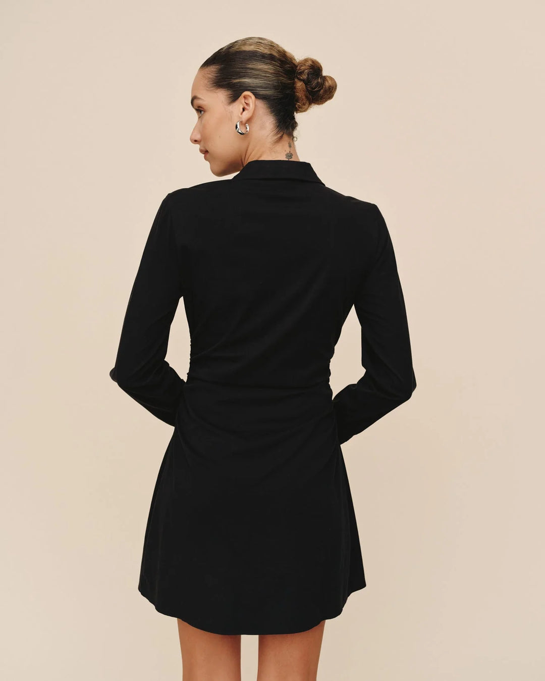 Long Sleeve Shirred Shirt Dress