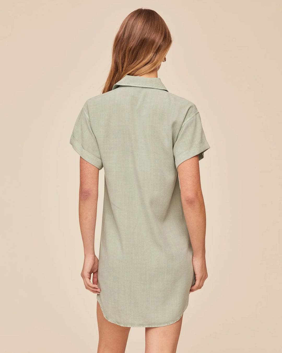 Roll Sleeve Pocket Shirt Dress