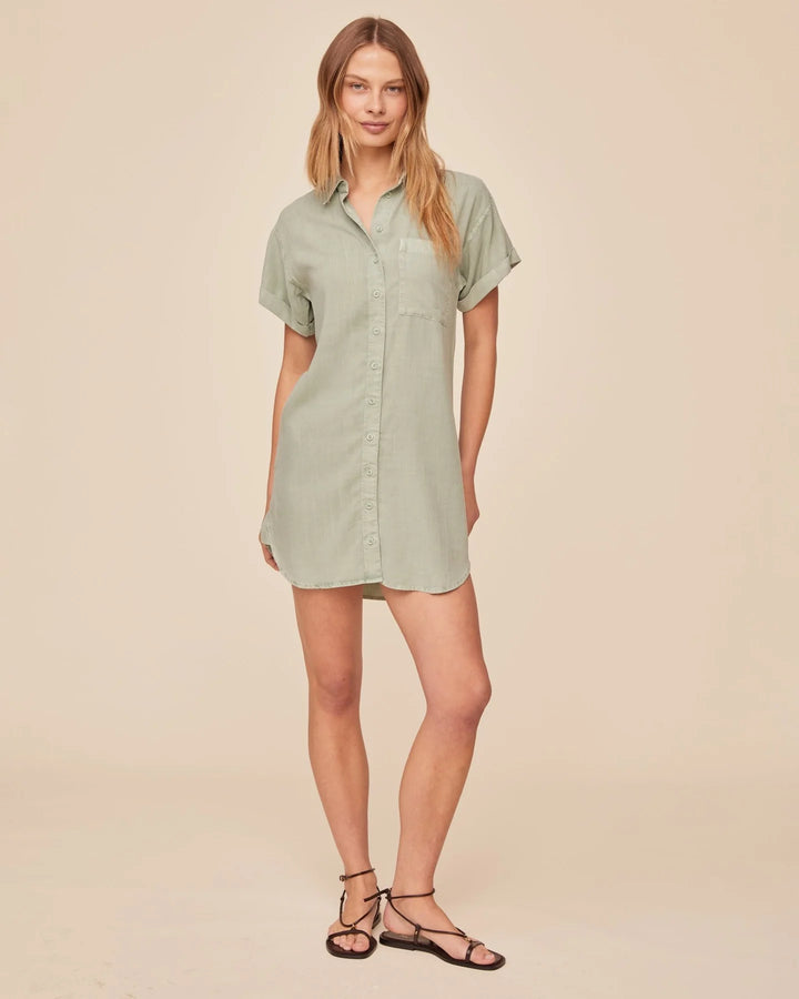 Roll Sleeve Pocket Shirt Dress