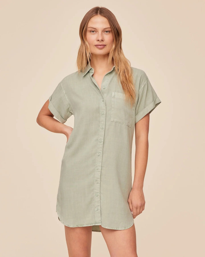 Roll Sleeve Pocket Shirt Dress