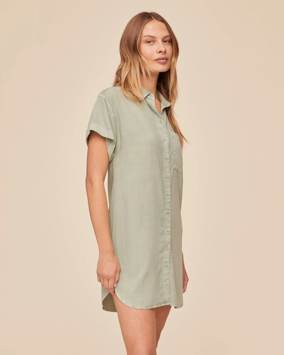 Roll Sleeve Pocket Shirt Dress