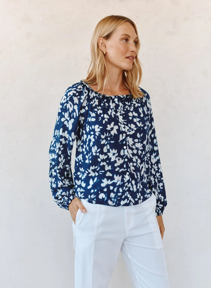 Ruffle Neck Raglan Button Down