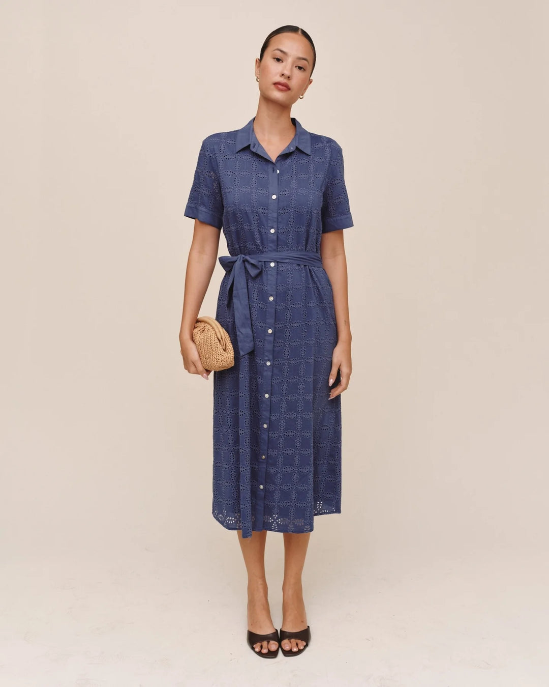SHORT SLEEVE MIDI SHIRT DRESS