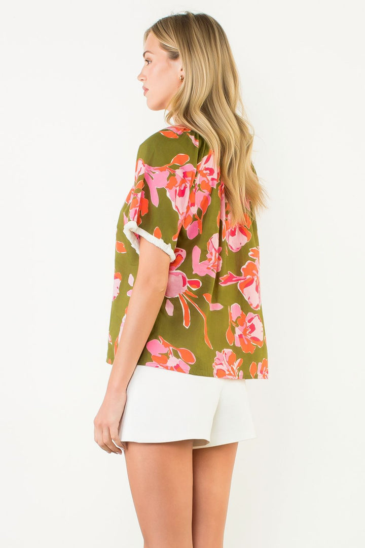 Short Sleeve Flower Print Top