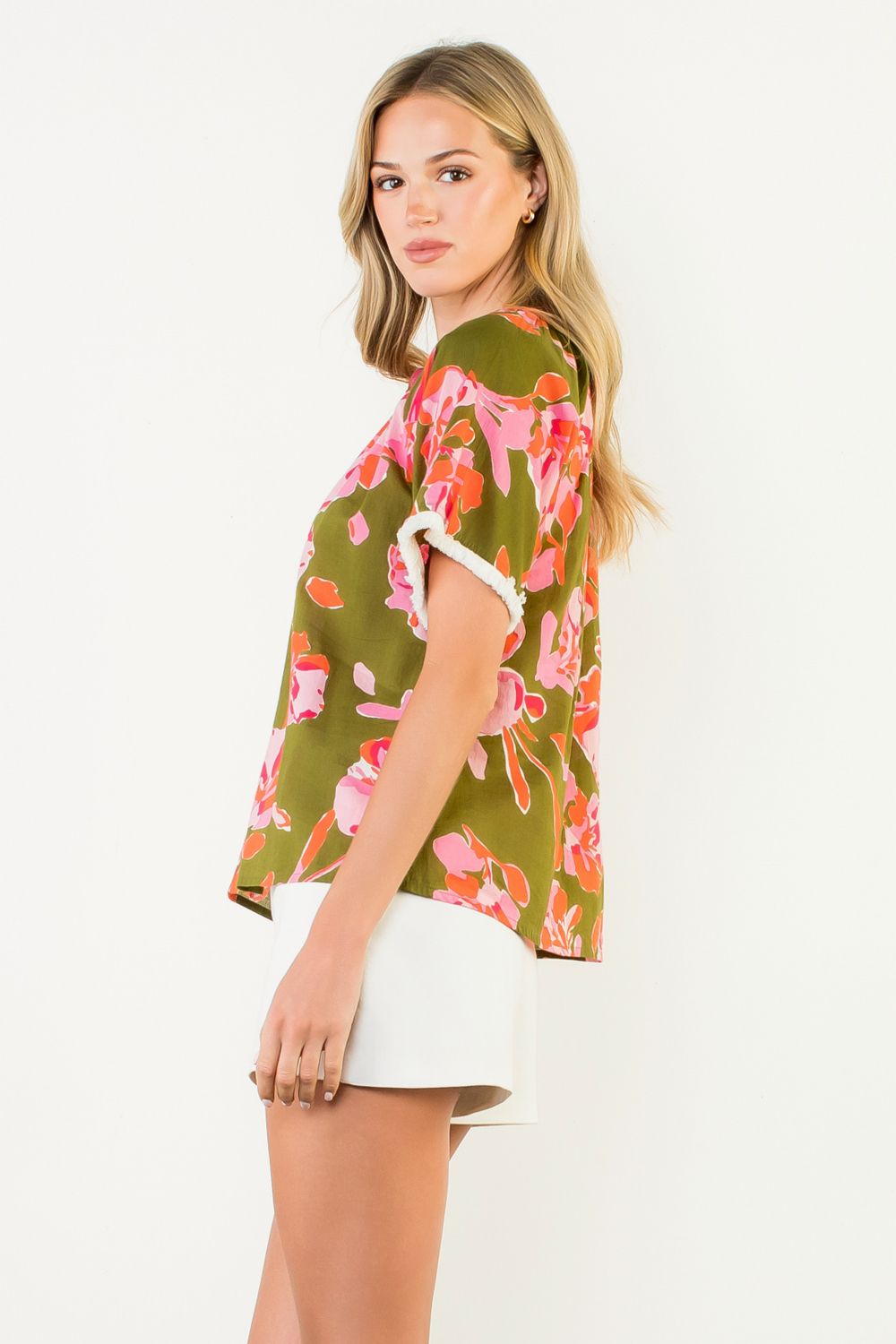 Short Sleeve Flower Print Top
