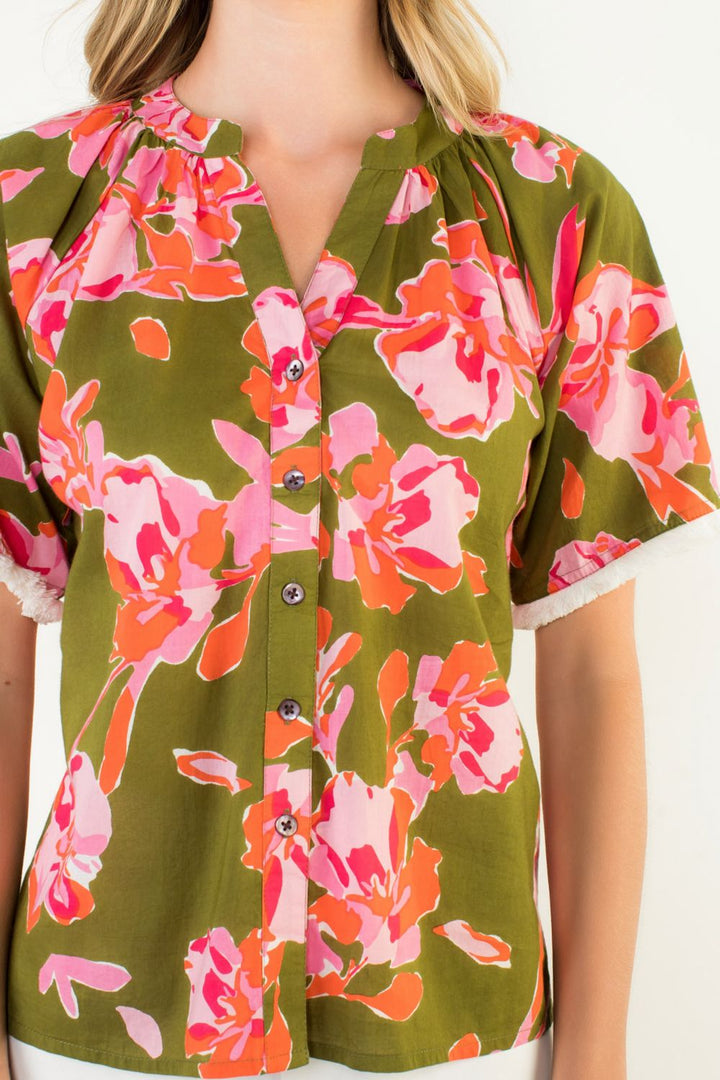 Short Sleeve Flower Print Top