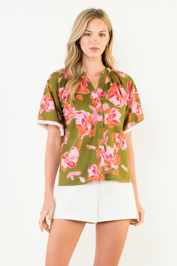 Short Sleeve Flower Print Top
