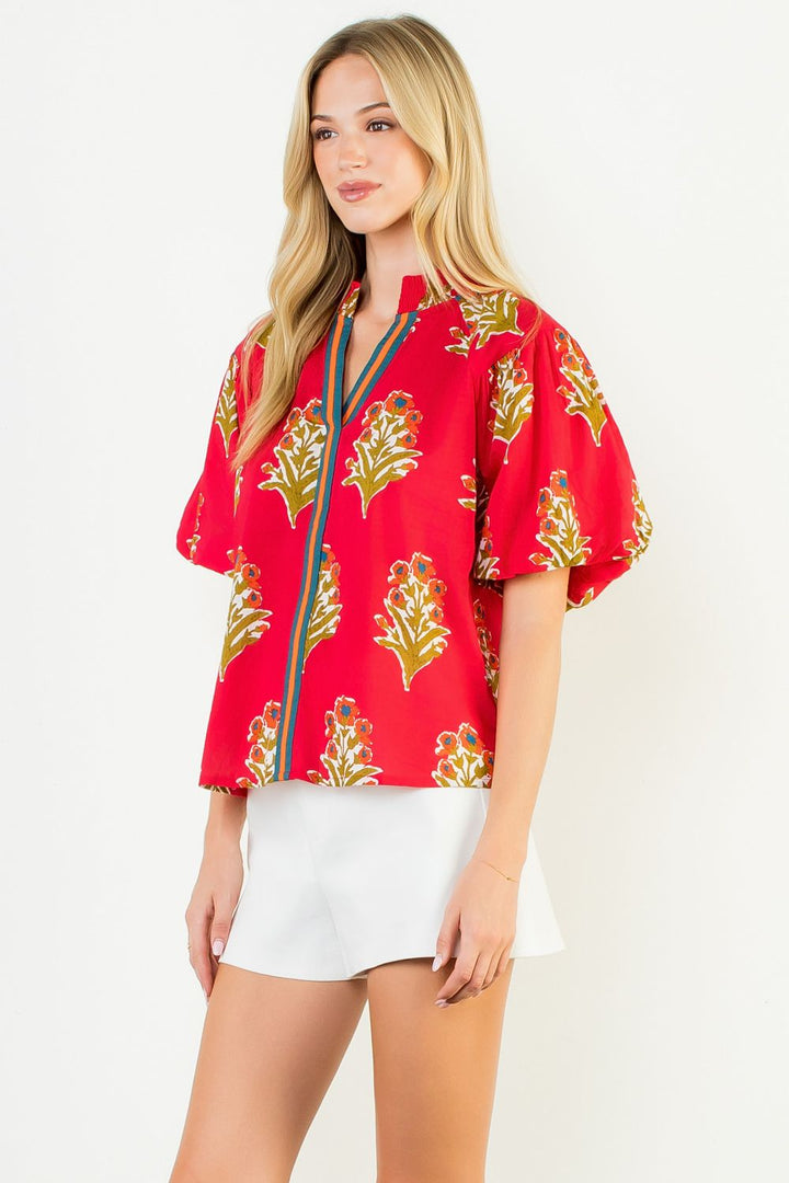 Puff Sleeve Floral Detail Top