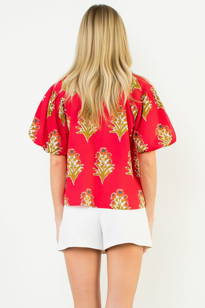 Puff Sleeve Floral Detail Top