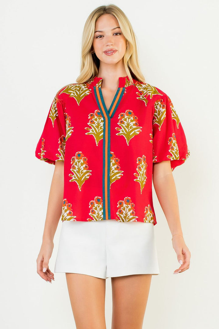 Puff Sleeve Floral Detail Top