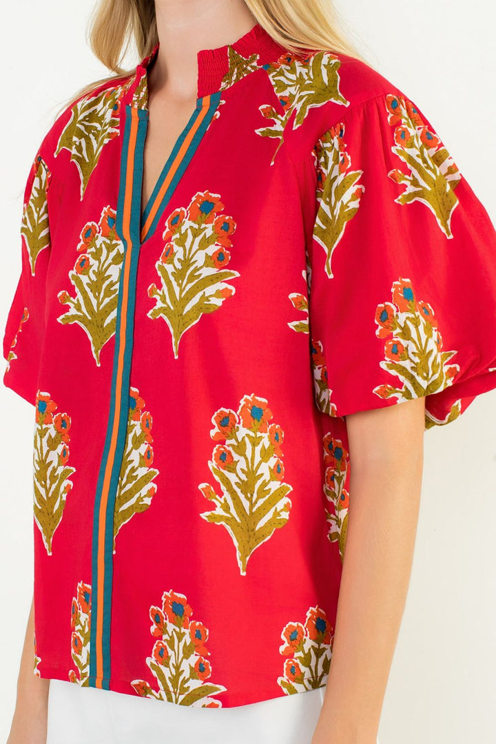 Puff Sleeve Floral Detail Top
