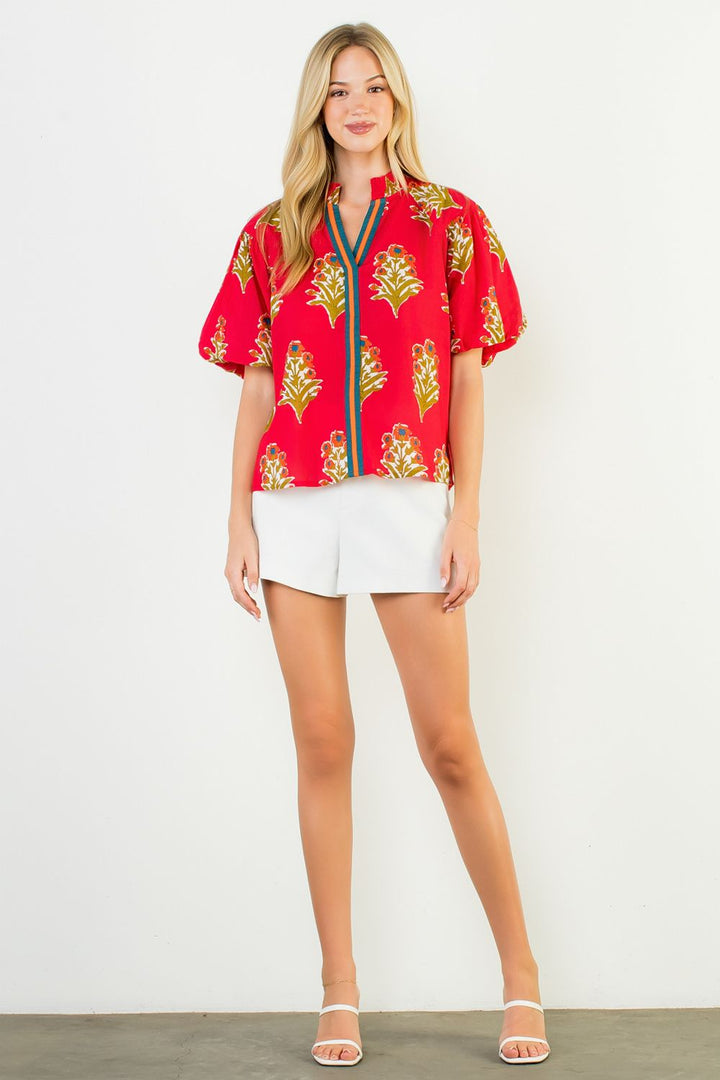 Puff Sleeve Floral Detail Top