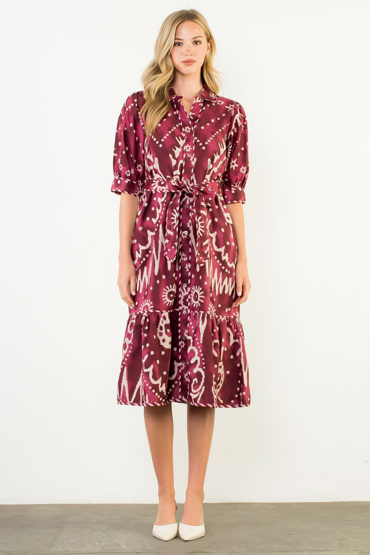 Long Sleeve Print Tiered Dress
