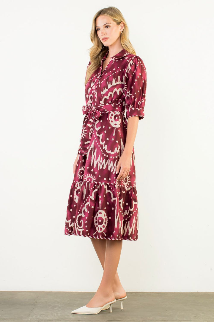 Long Sleeve Print Tiered Dress