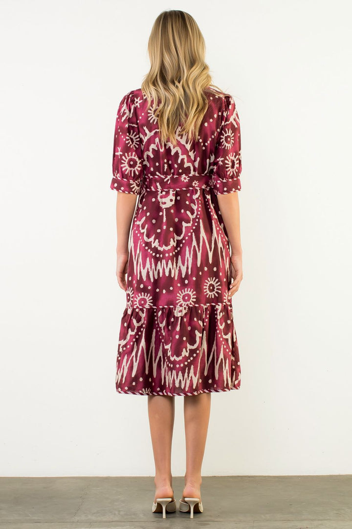 Long Sleeve Print Tiered Dress