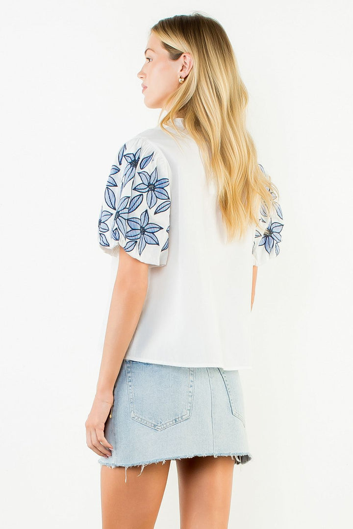 PUFF SLEEVE EMBROIDERY SLEEVE AND CHEST TOP