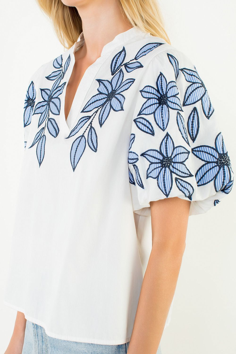PUFF SLEEVE EMBROIDERY SLEEVE AND CHEST TOP