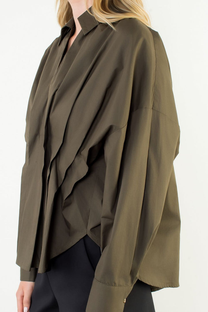 Collared Long Sleeve V-neck Top