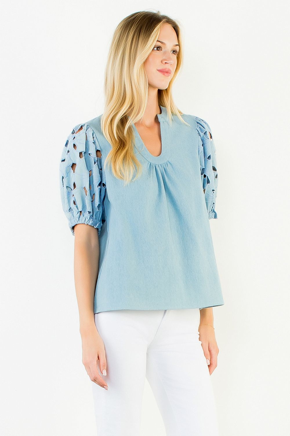 EYELET DETAIL SHORT SLEEVE TOP