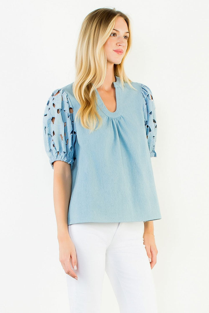 EYELET DETAIL SHORT SLEEVE TOP