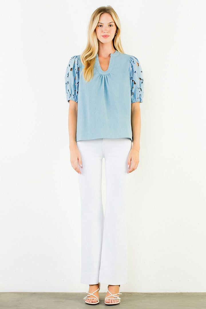 EYELET DETAIL SHORT SLEEVE TOP