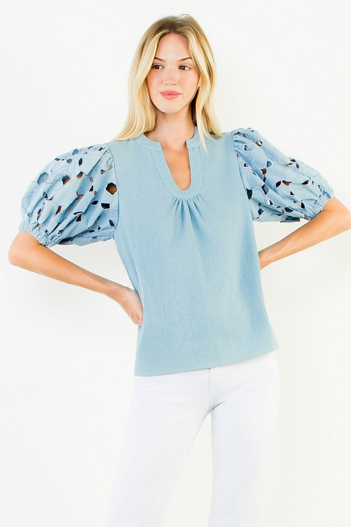 EYELET DETAIL SHORT SLEEVE TOP