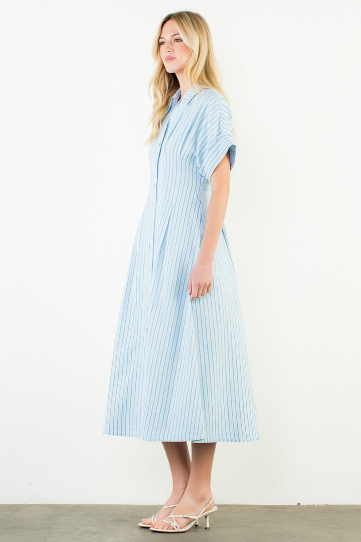 Short Sleeve Striped Button Down Dress