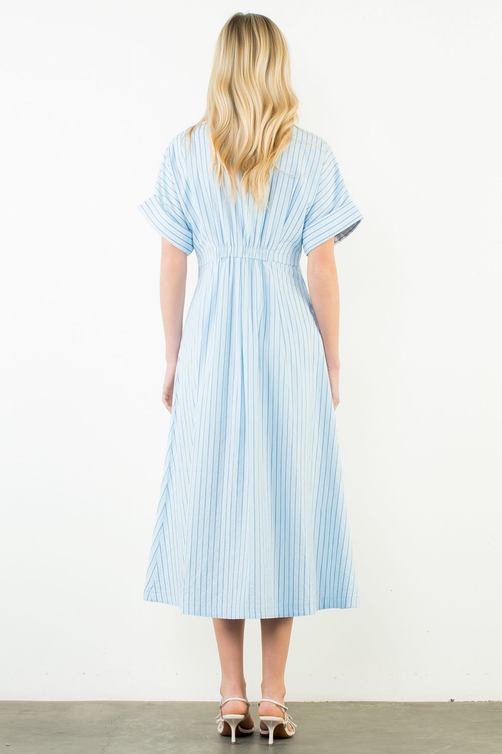 Short Sleeve Striped Button Down Dress