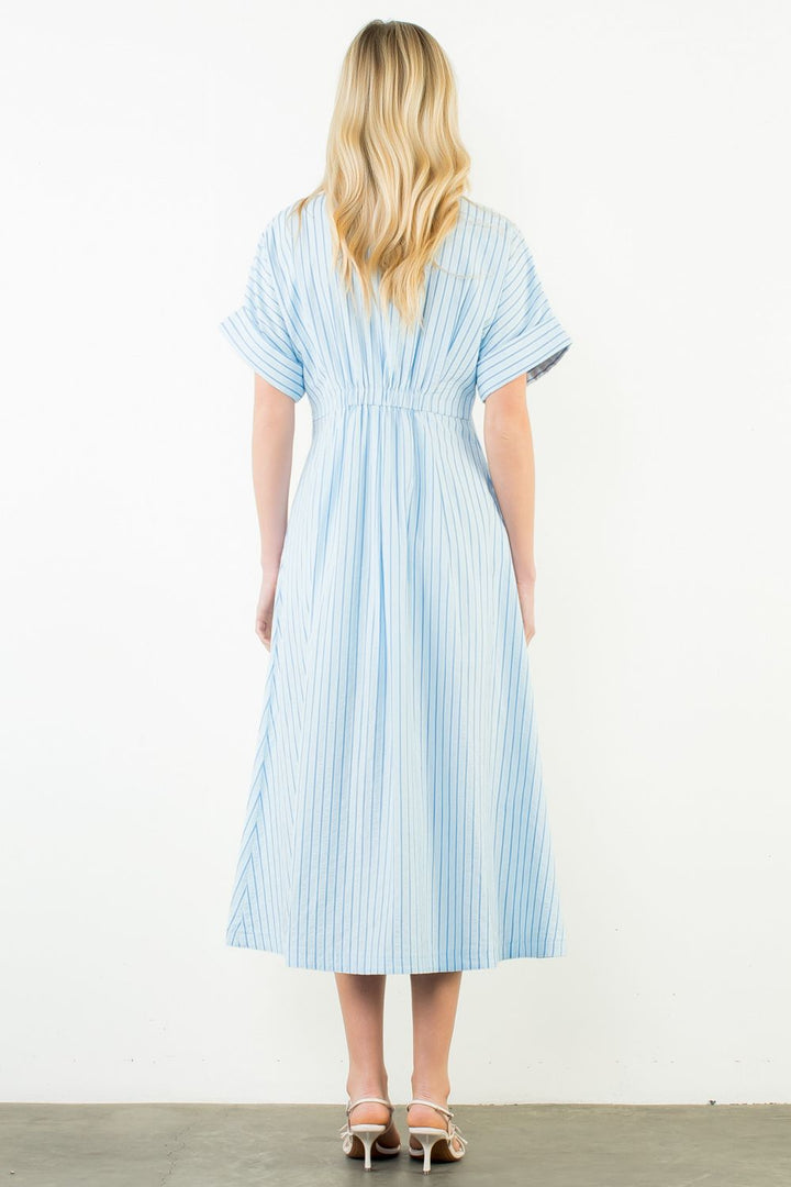 Short Sleeve Striped Button Down Dress