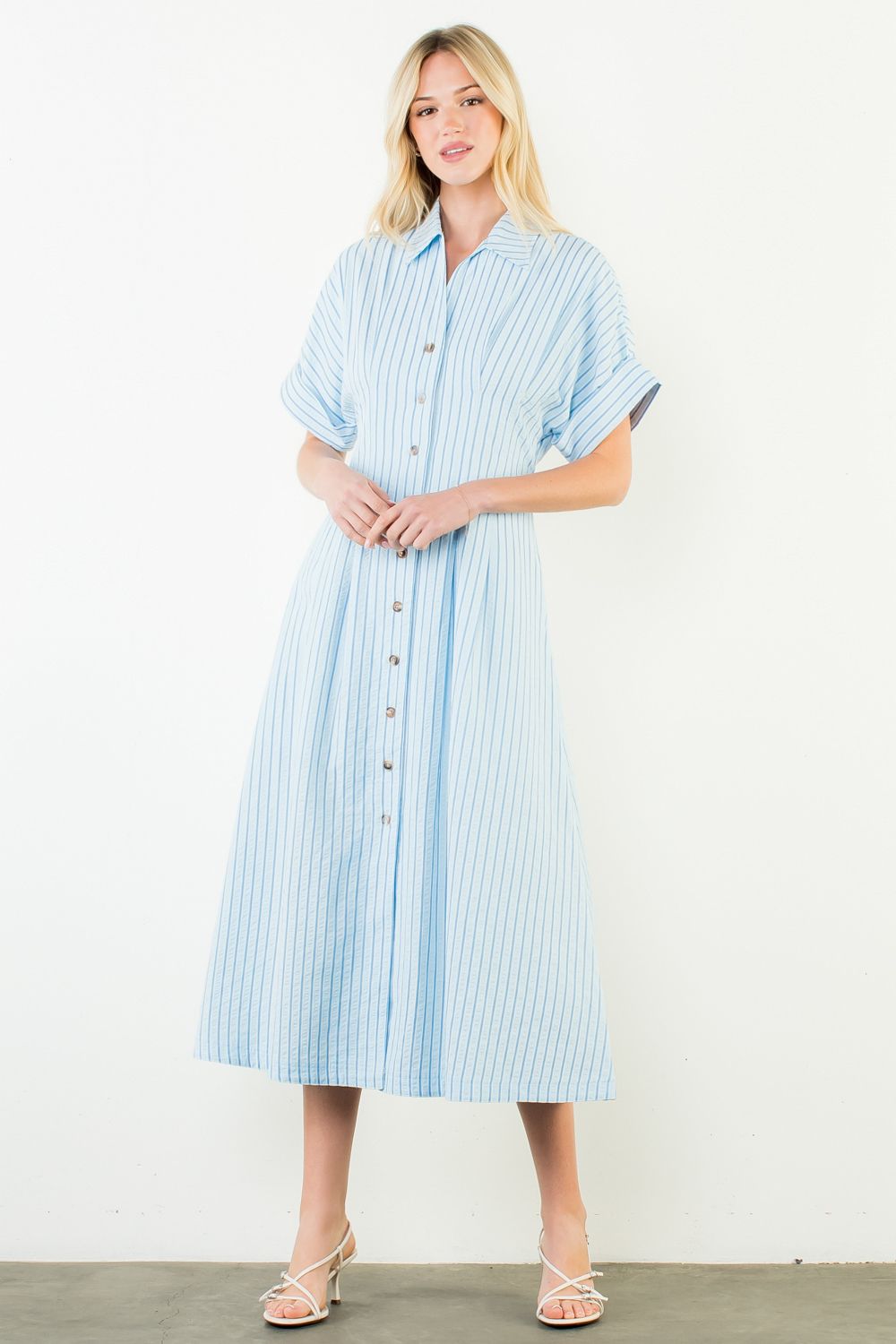Short Sleeve Striped Button Down Dress