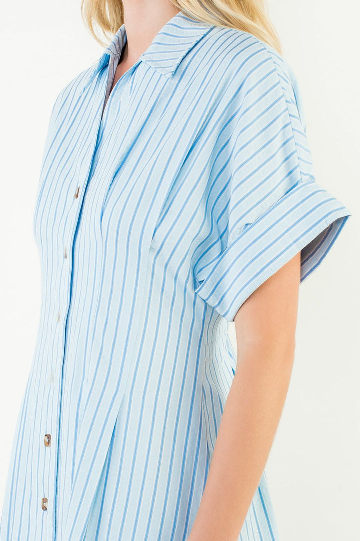 Short Sleeve Striped Button Down Dress