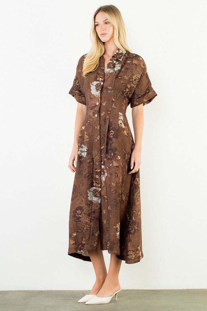 BUTTON UP LONG FLORAL DRESS